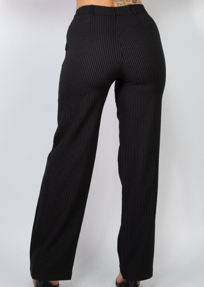 Pin STRIPE Mid Rise Pants ( Woven) | Black