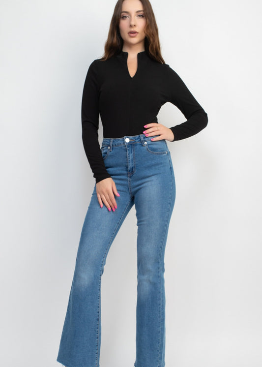 Zip-Up Mock Long Sleeve Bodysuit