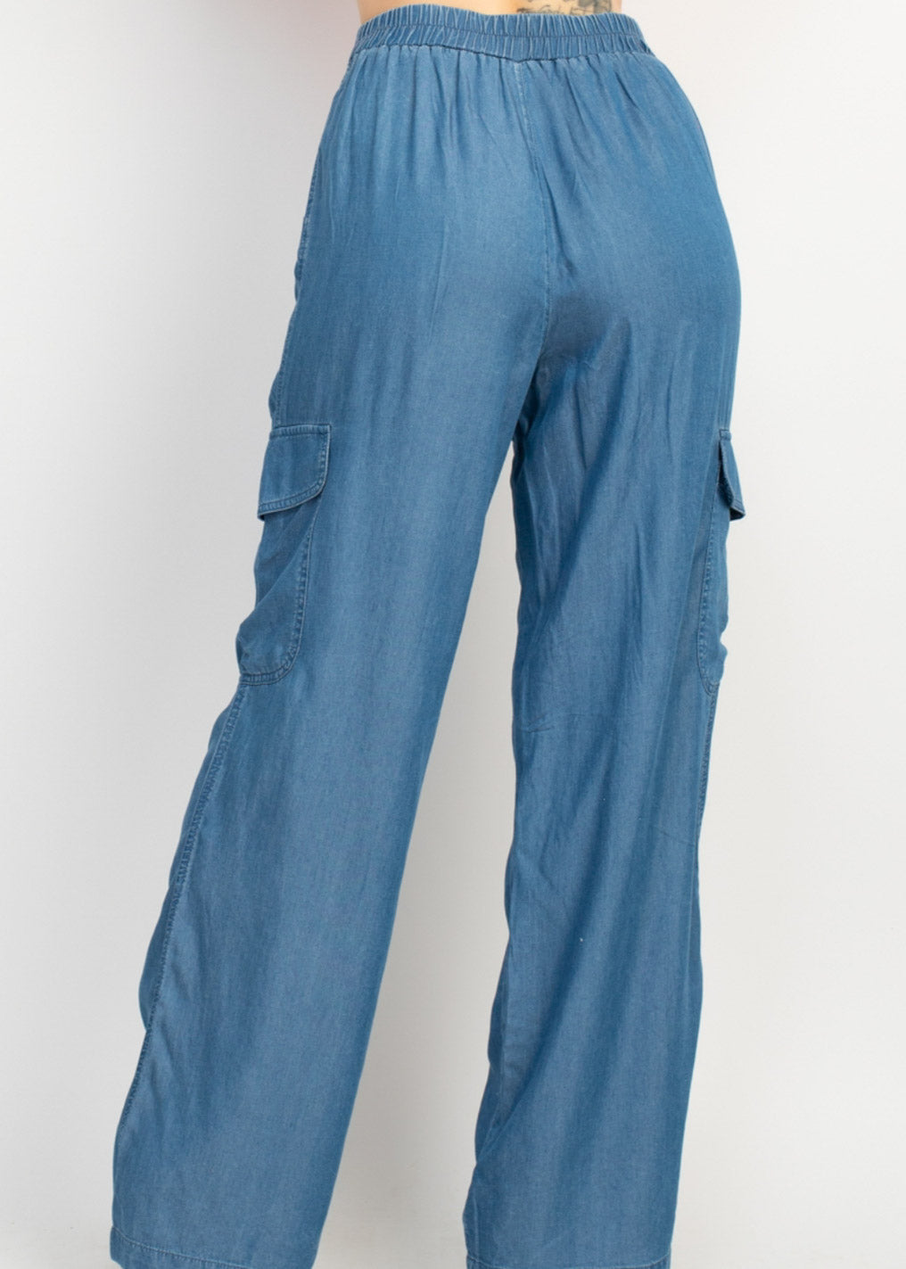 Wide-Leg Elastic Back Denim Pants