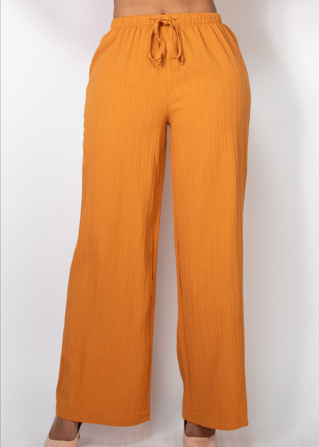 Wide High-Rise Drawstring Textured Pants