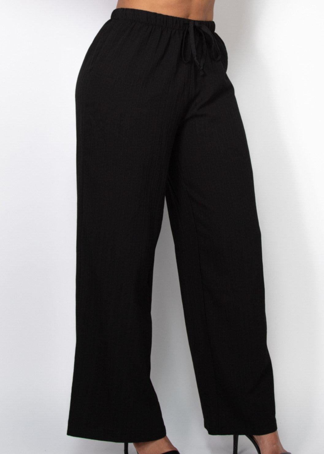 Wide High-Rise Drawstring Textured Pants