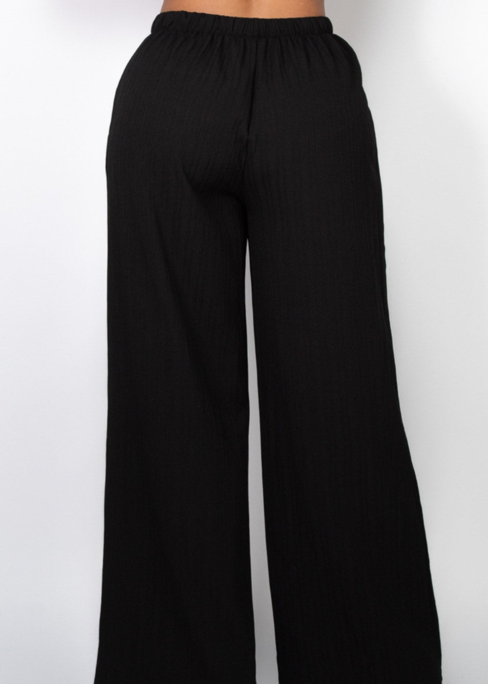 Wide High-Rise Drawstring Textured Pants