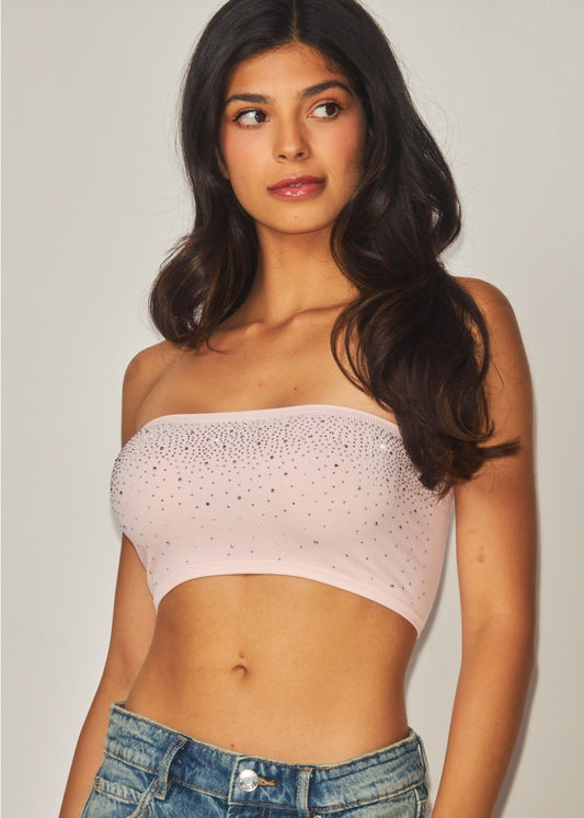 Blusa basica con RHINESTONE, Tan Top