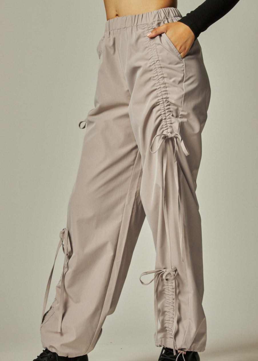 Bow-Accent Utility Vintage Parachute Pants