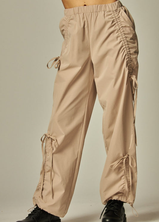 Bow-Accent Utility Vintage Parachute Pants