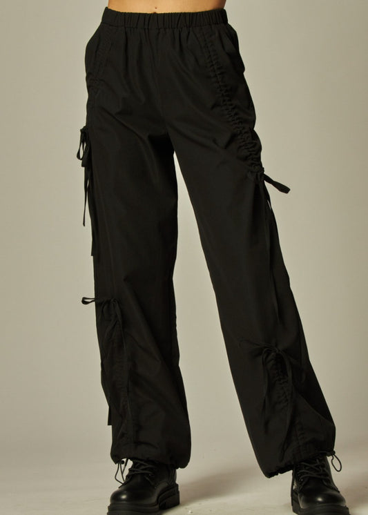 Bow-Accent Utility Vintage Parachute Pants