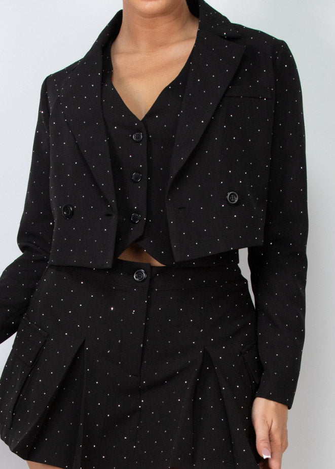 Rhinestones Double-Breasted Crop Jacket