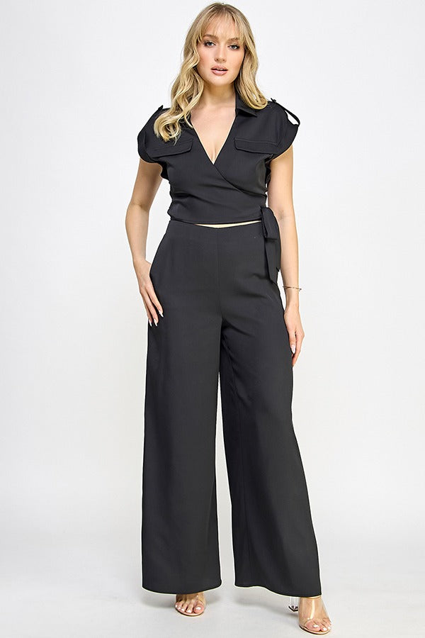 SURPLICE TOP W/ TIE AND PANTS SET