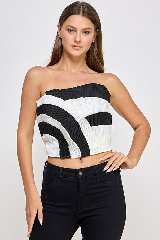 DETACHABLE STRAP COLOR BLOCK RUFFLE TRIM TOP