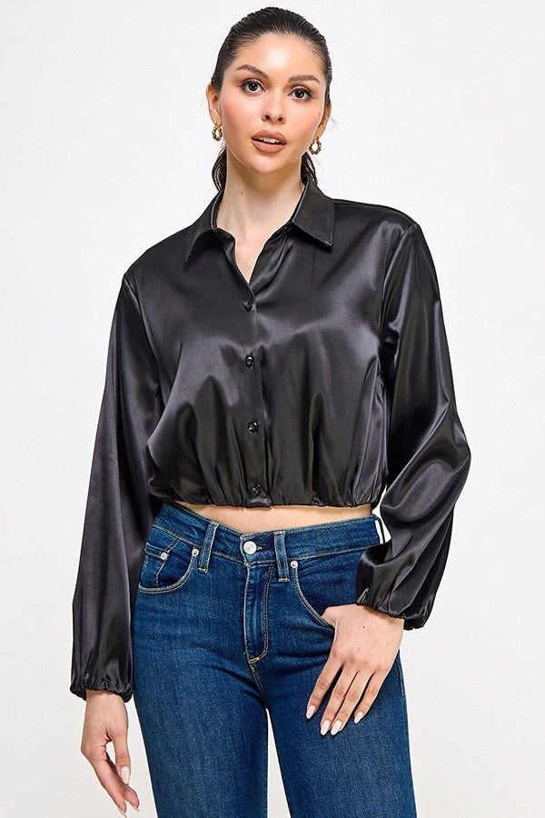 LSLV BUBBLE HEM BUTTON DOWN SHIRT TOP