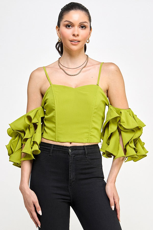 RUFFLE SLV OFF SHOULDER TOP