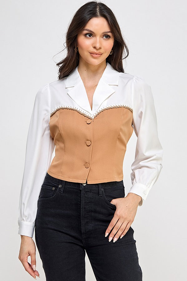 LSLV TRIM DETAIL CORSET TOP