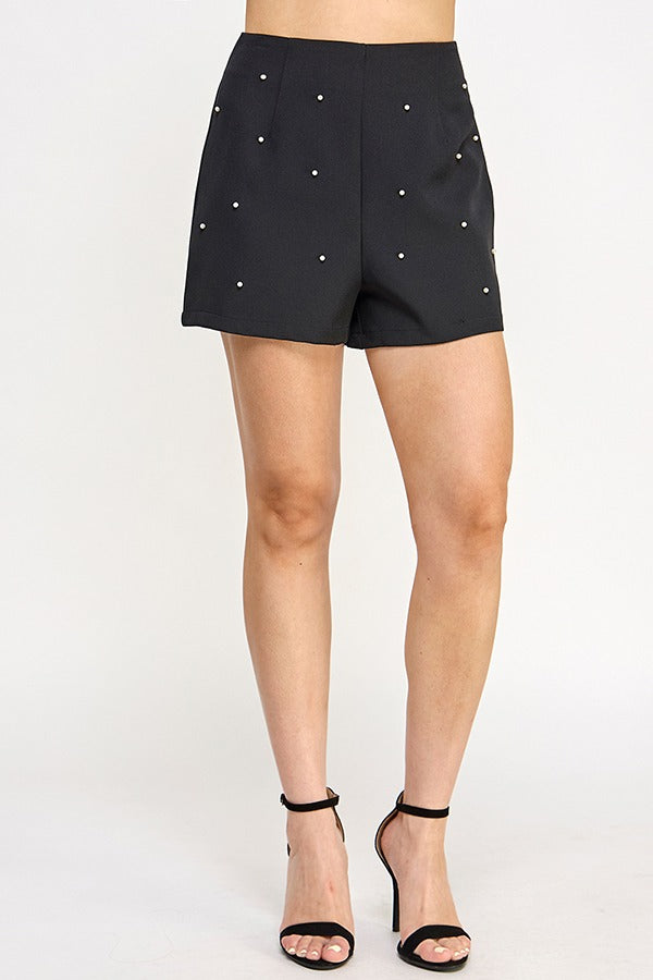 HIGH WAIST PEARL DETAIL SHORT