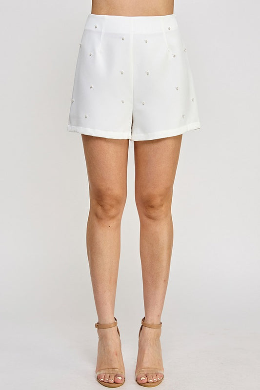 HIGH WAIST PEARL DETAIL SHORT