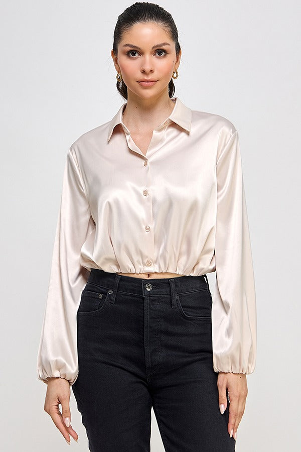 LSLV BUBBLE HEM BUTTON DOWN SHIRT TOP