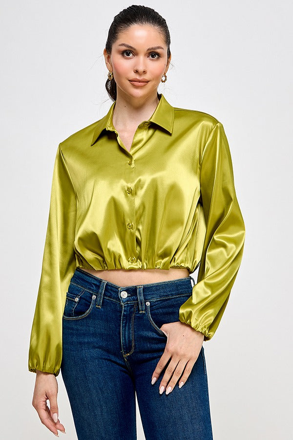 LSLV BUBBLE HEM BUTTON DOWN SHIRT TOP