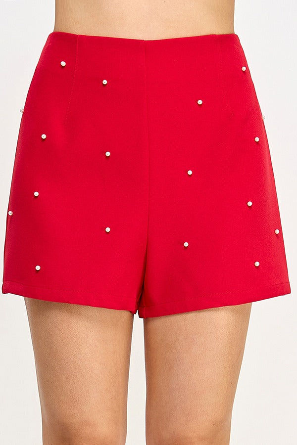 HIGH WAIST PEARL DETAIL SHORT