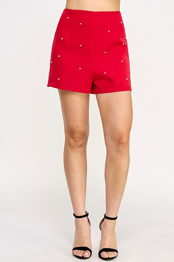 HIGH WAIST PEARL DETAIL SHORT