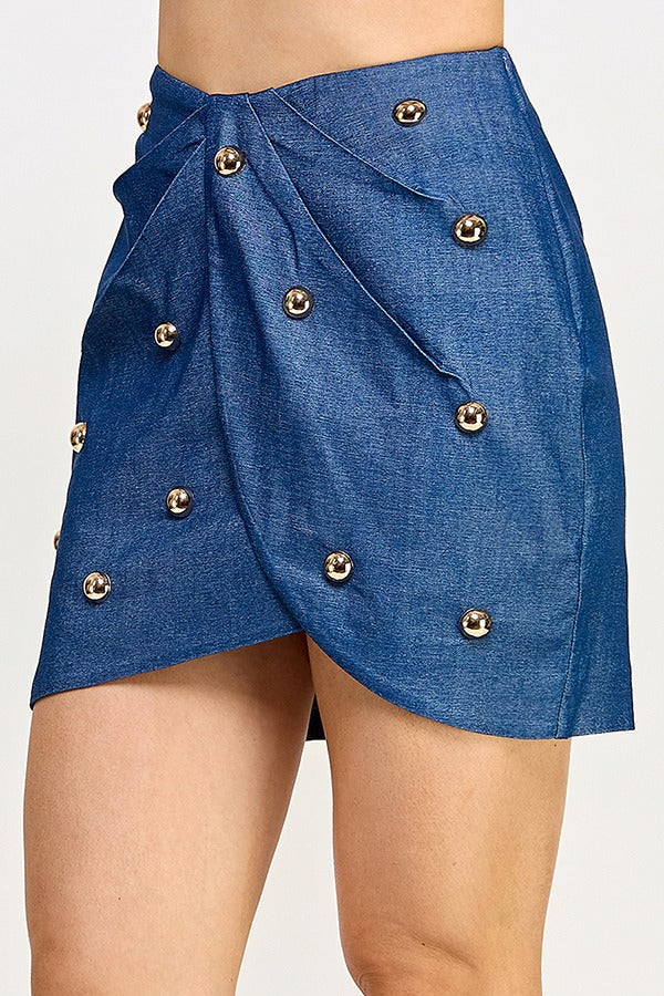 GOLD TRIM PLEATED DETAIL MINI SKIRT