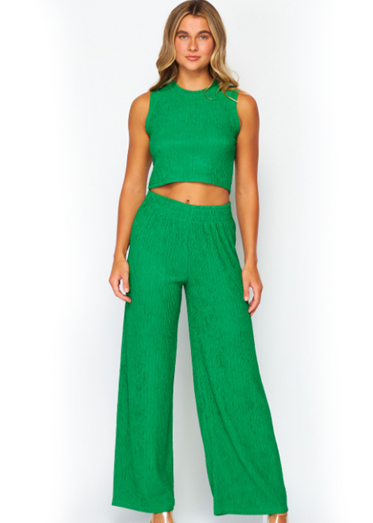 2 PC Set | Tank Top | Elastic waistband pull on wide leg pants