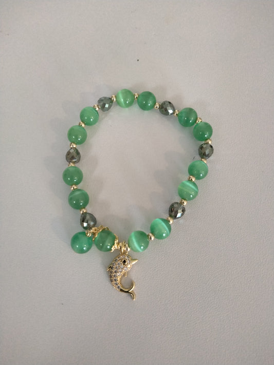 Pulsera en cristal con perlas cultivadas y pendant de hojas