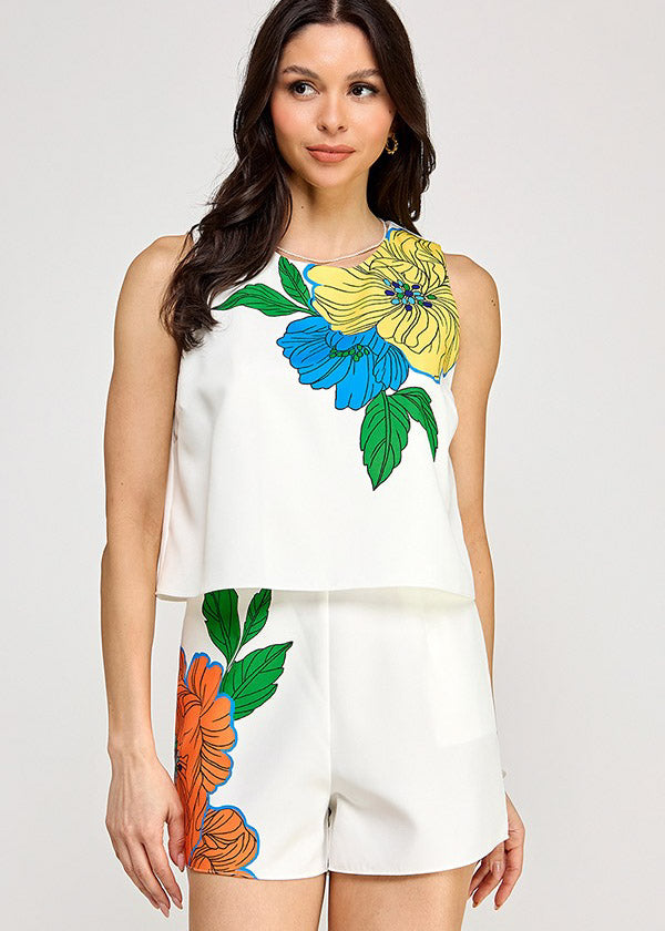 SLVL ROMPER W/ PIECE PRINT DETAIL