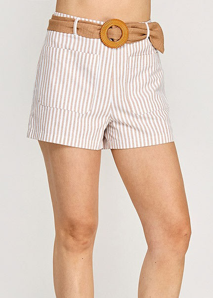 STRIPE BELTED SHORT