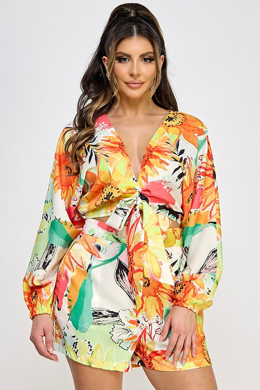 PRINTED DOLMAN SLV TOP AND SHORTS SET