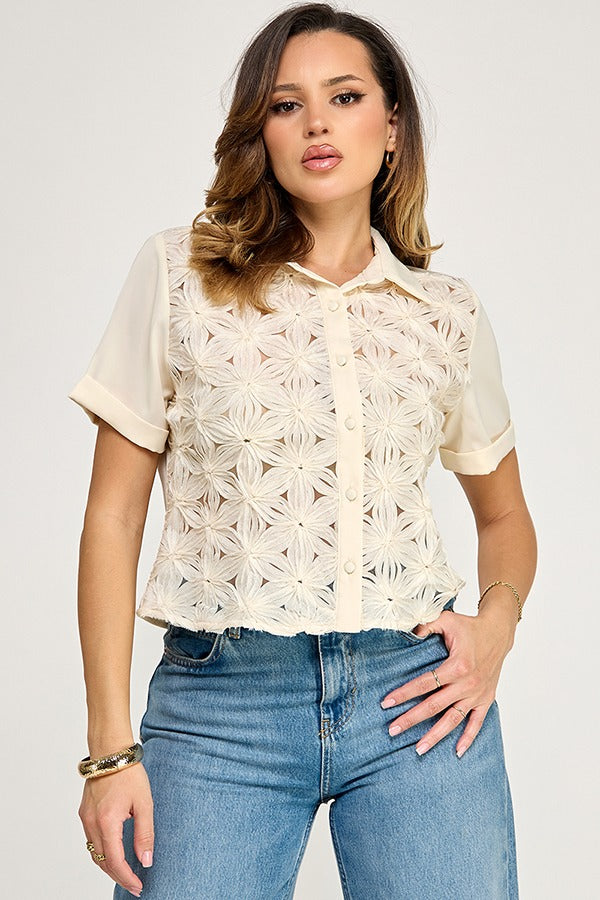 SSLV 3D FLOWER BUTTON DOWN SHIRT