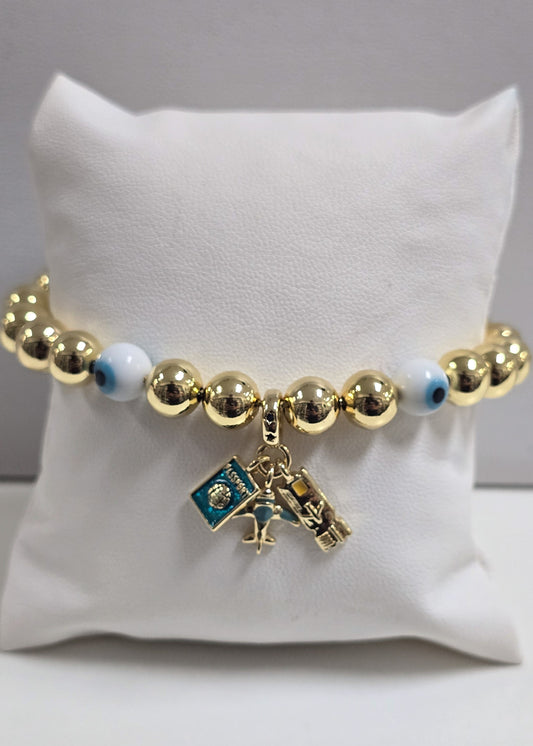Pulsera con pendant de avión pasaporte y cierre deslizante