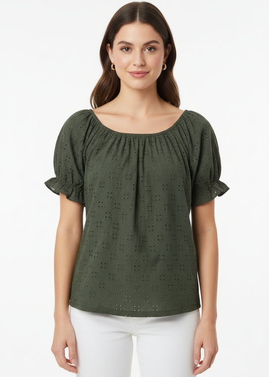 Willow Eyerlet Puff Sleeve Blouse| Color verde
