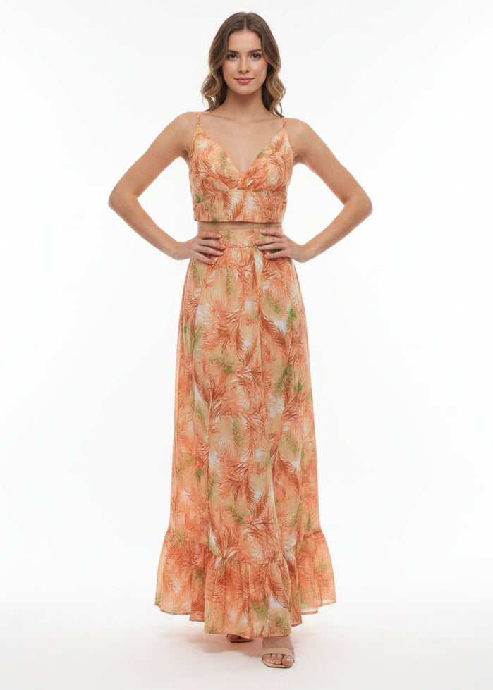 COLOR NARANJA | Set de pantalon largo ancho con elástico en la cintura y blusa de manguitos