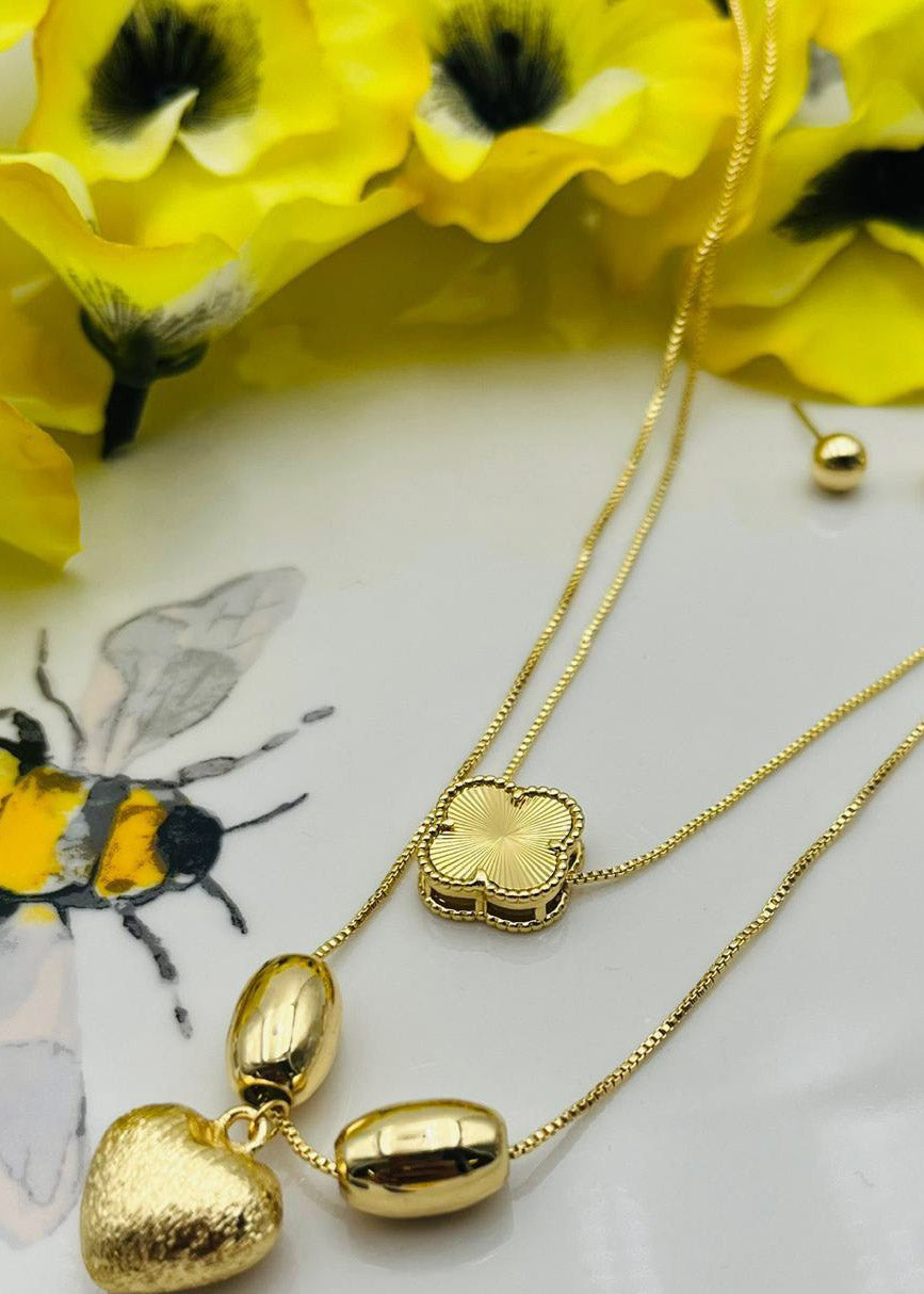 Collar de Trébol en dorado doble cadena