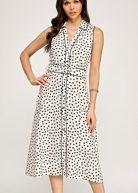 SLVLS PRINTED BINDING DETAIL BELT MIDI DRESS