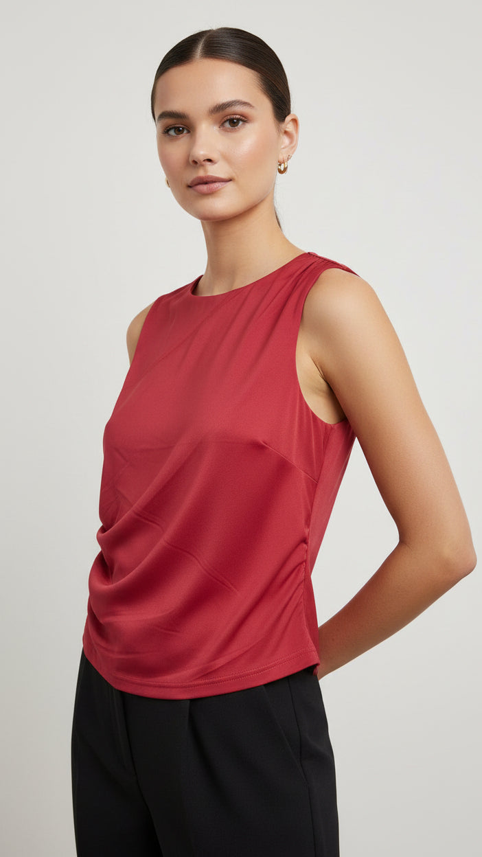 Color Red | Contour Drapey Jersey Boatneck Top