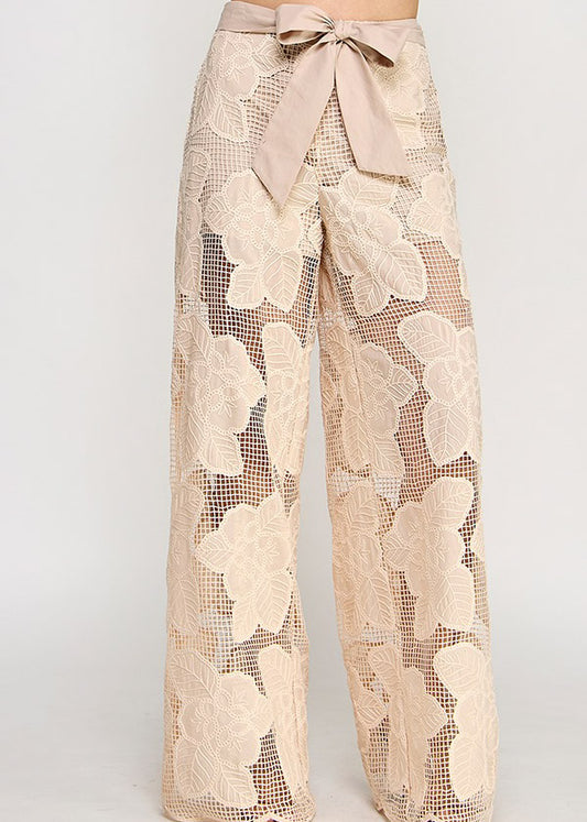 CROCHET PANTS W/ CONTRAST BELT