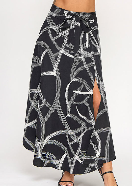 FRONT TIE DEEP SLIT DETAIL MIDI SKIRT