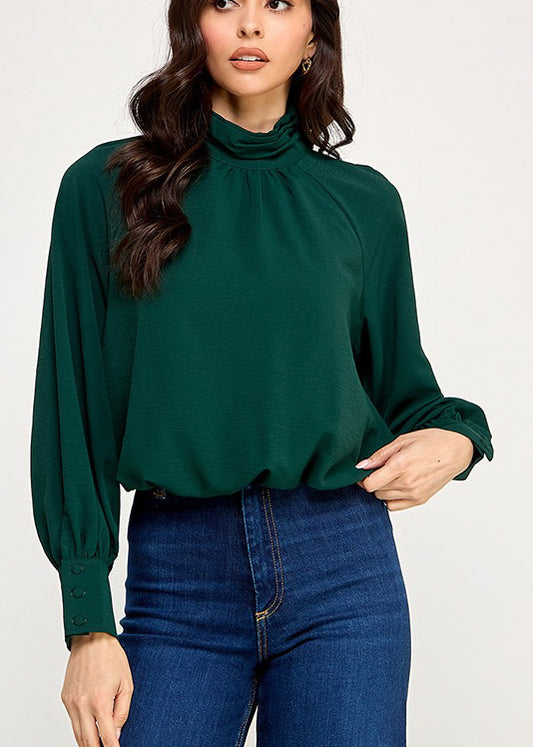 LSLV HIGH NECK BUBBLE HEM TOP | COLOR VERDE