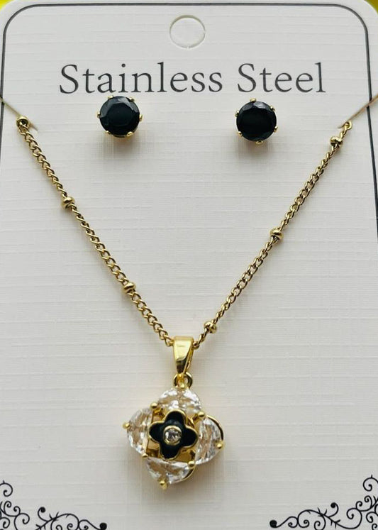 Collar Stainless steel con Cristal en color negro y clear