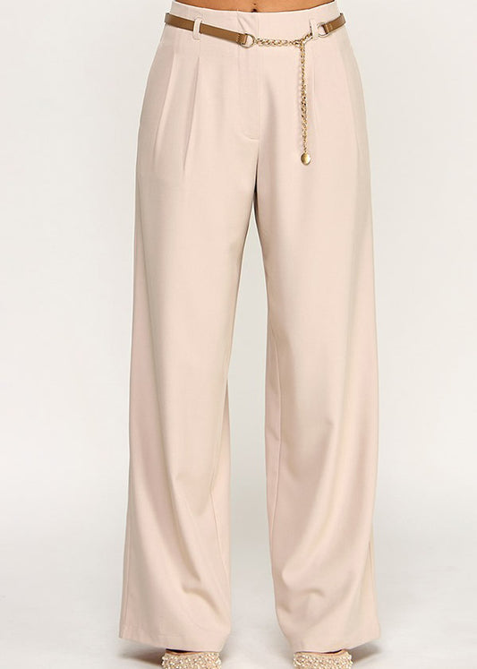GOLD CHAIN BELTED PANTS |COLOR CREMA