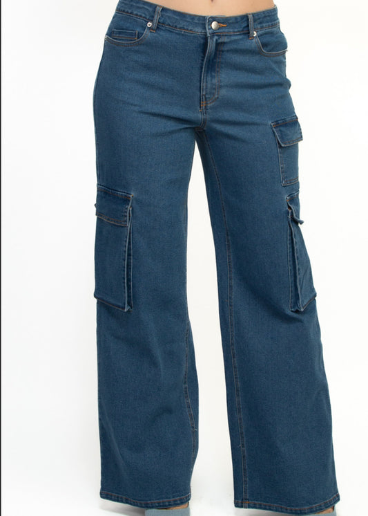 DENIM CARGO PANTS (WOVEN)