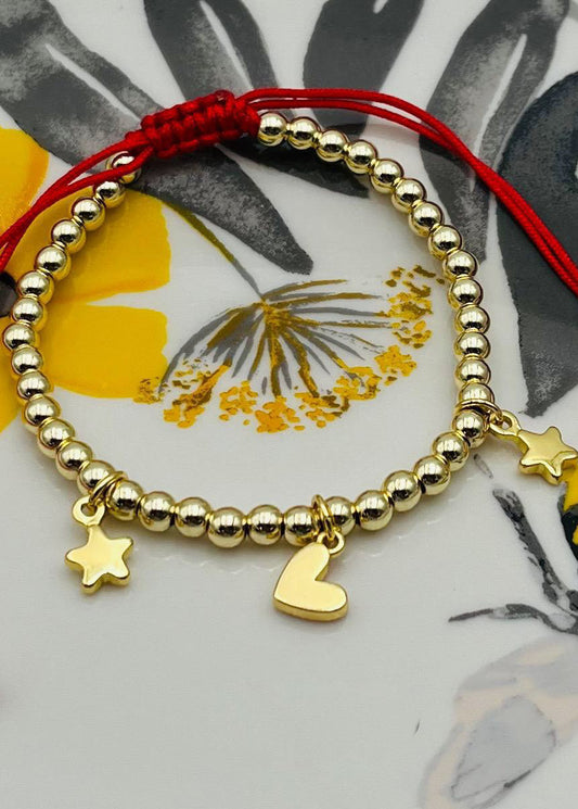 Pulsera en Hilo de Corazón y estrellas ajustable