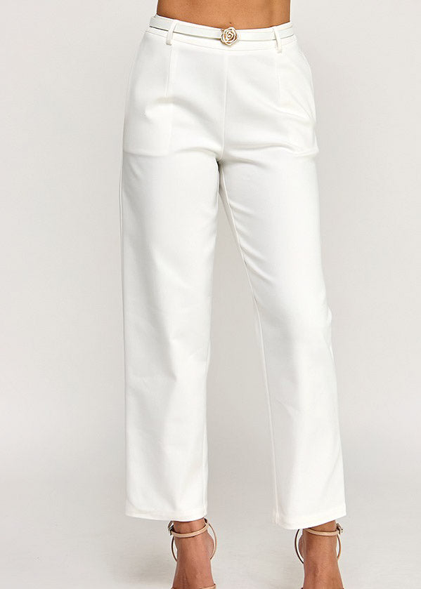 GOLD ROSE BELTED PANTS | WHITE
