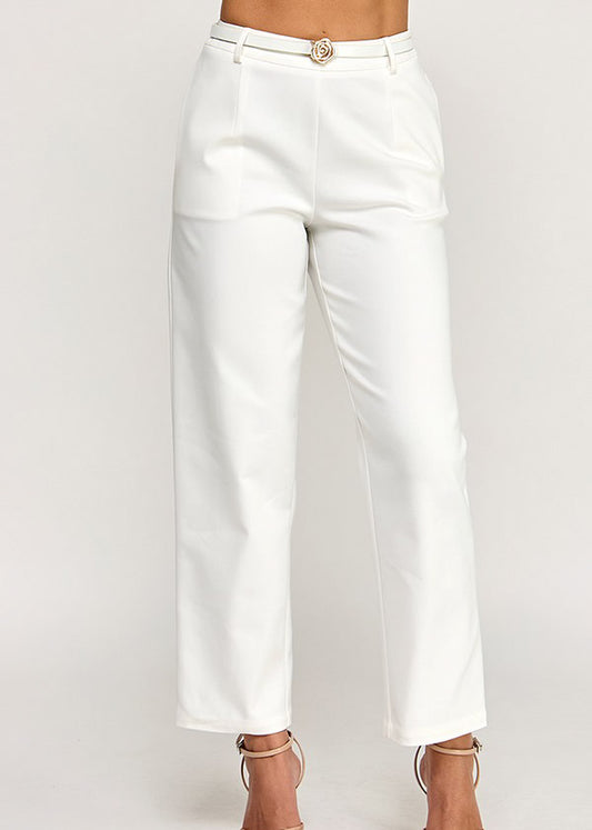 GOLD ROSE BELTED PANTS | WHITE