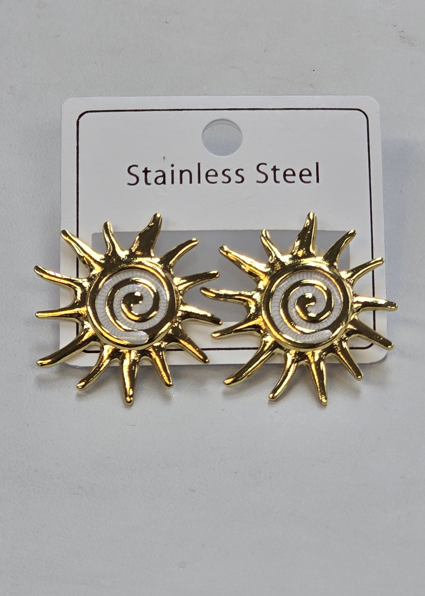 Pendientes en acero inoxidable | Del sol con dorado y blanco