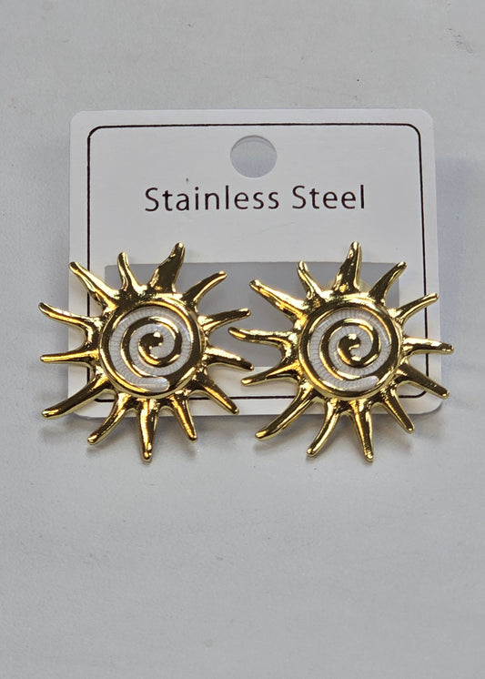 Pendientes en acero inoxidable | Del sol con dorado y blanco