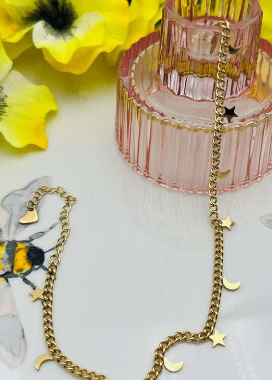 Tobilleras con cham de estrellas y corazón