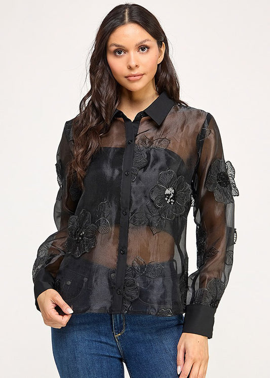 LSLV 3D FABRIC COLLAR BUTTON DOWN TOP