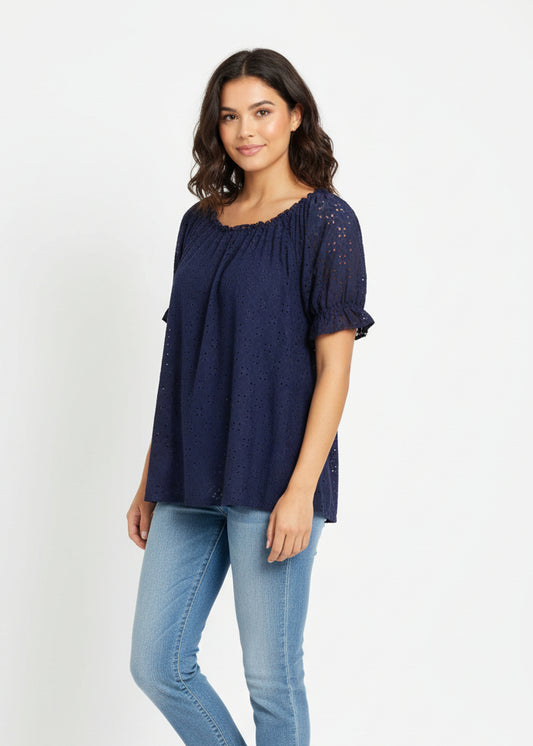 Willow Eyerlet Puff Sleeve Blouse | Color Azúl