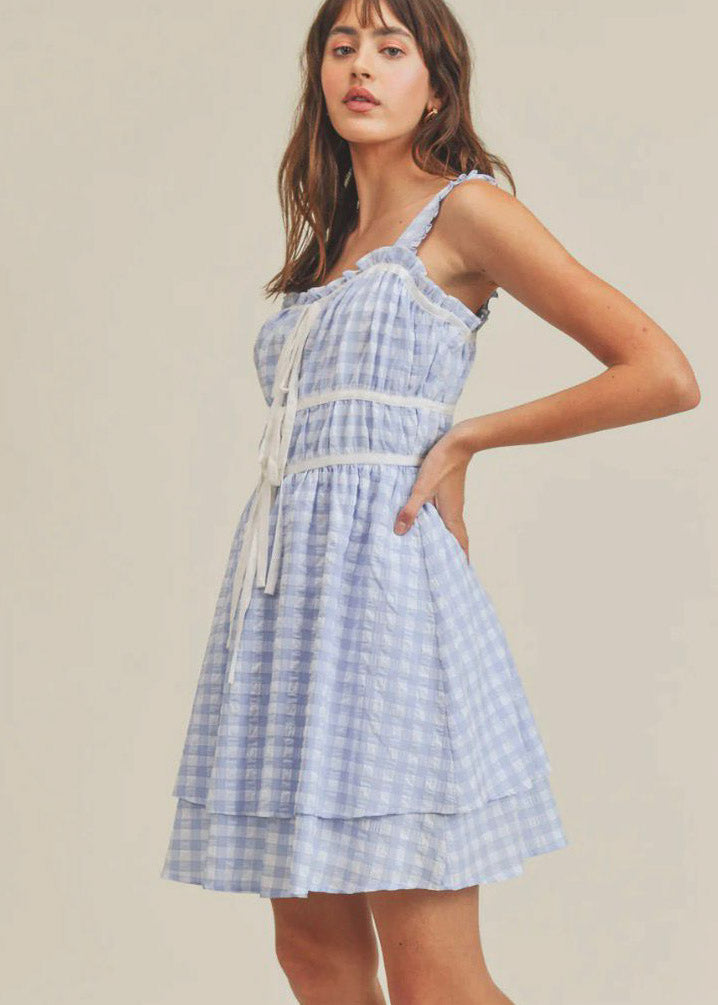 WOMEN'S
SLEEVELESS ELASTIC WAIST
HIGH-LOW PLAID MINI
DRESS